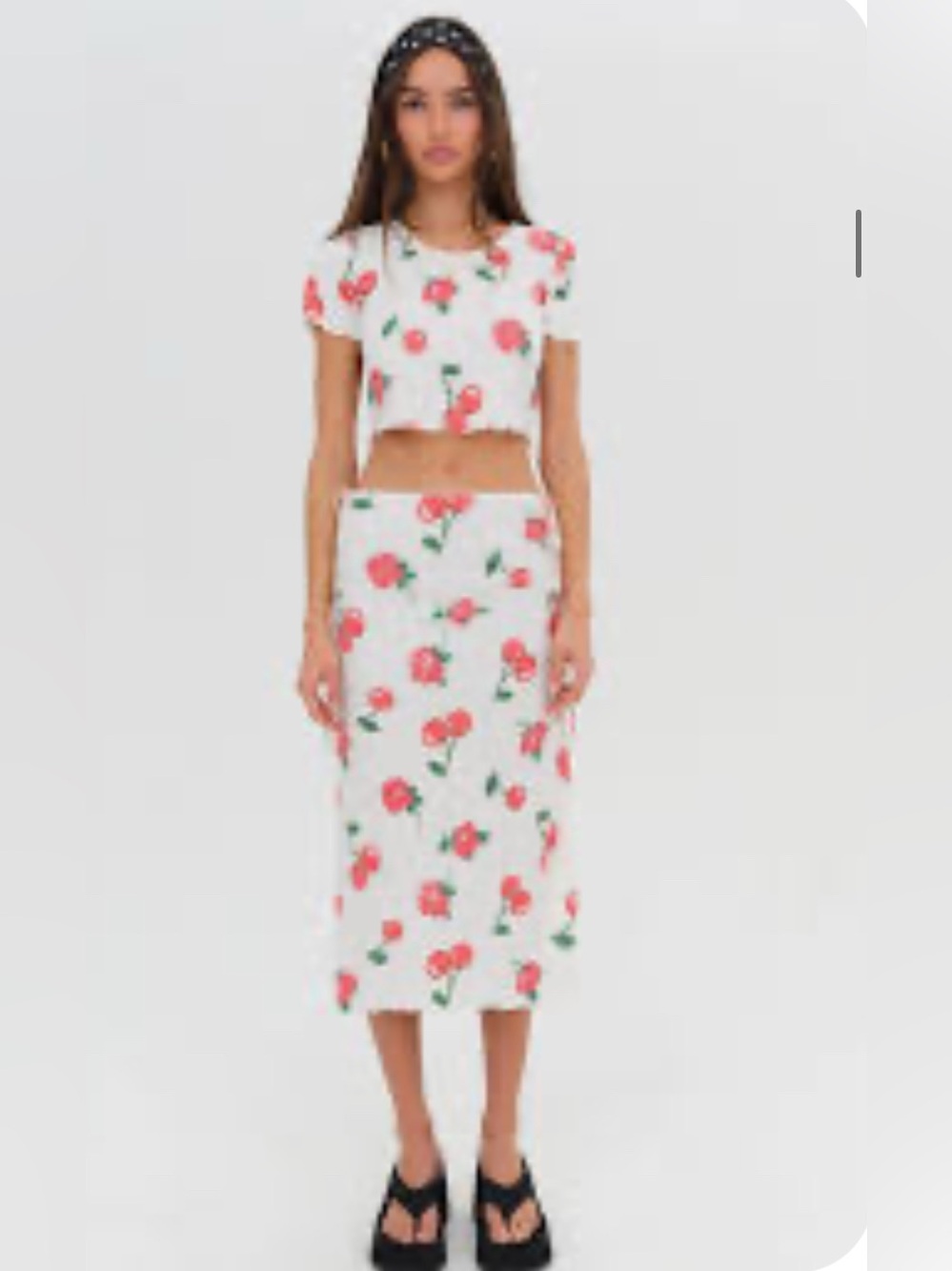 For Love & Lemons Floral Print Crew Neck Crop Top